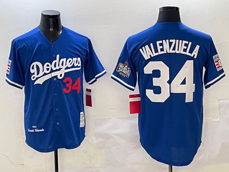 Men Los Angeles Dodgers #34 Valenzuela Blue Throwback Game 2025 Nike MLB Jersey style 3132